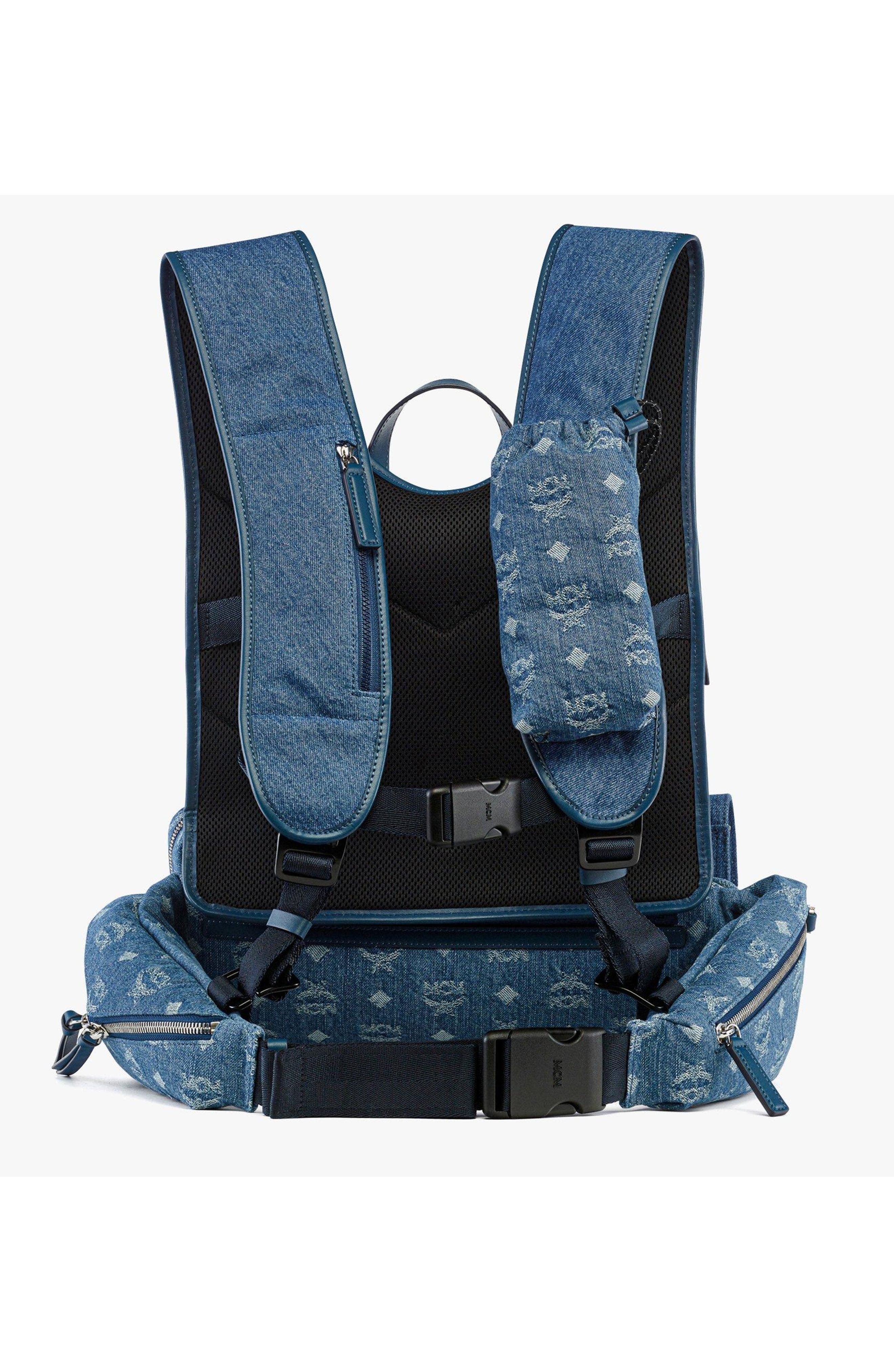 MCM Aren Multi-Backpack in Monogram Denim Jacquard, Alternate, color, Blue