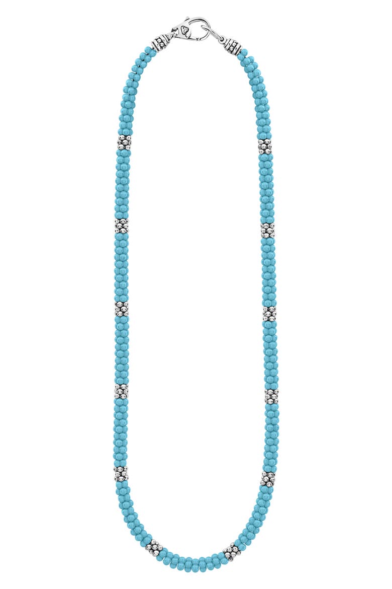 Blue Caviar Beaded Necklace, Main, color, SILVER/ BLUE