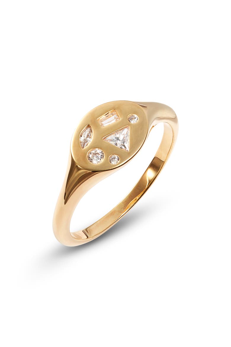 Mixed Cubic Zirconia Signet Ring, Main, color, CLEAR- GOLD