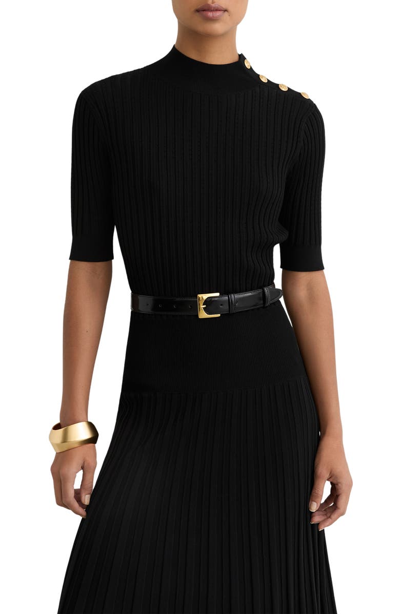 Reiss Harriet Ribbed Pleated A-Line Dress, Alternate, color, Black