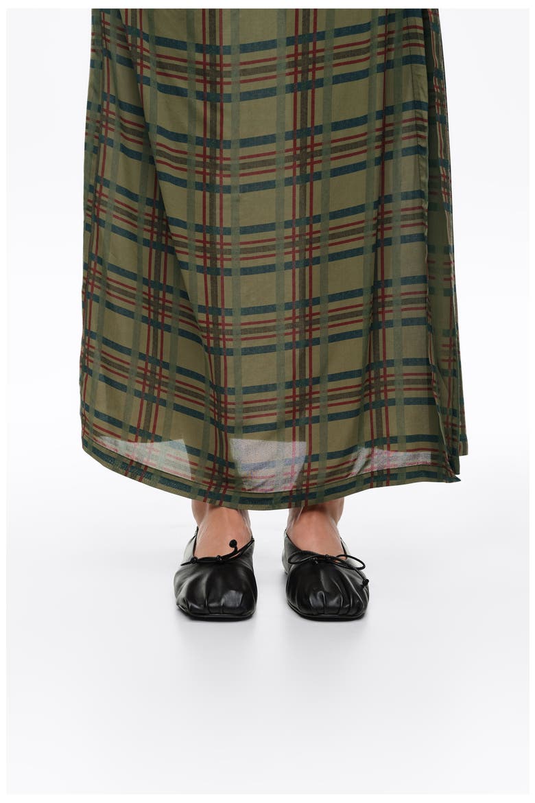 Checked Gathered Fluid Midi Skirt, Alternate, color, KHAKI