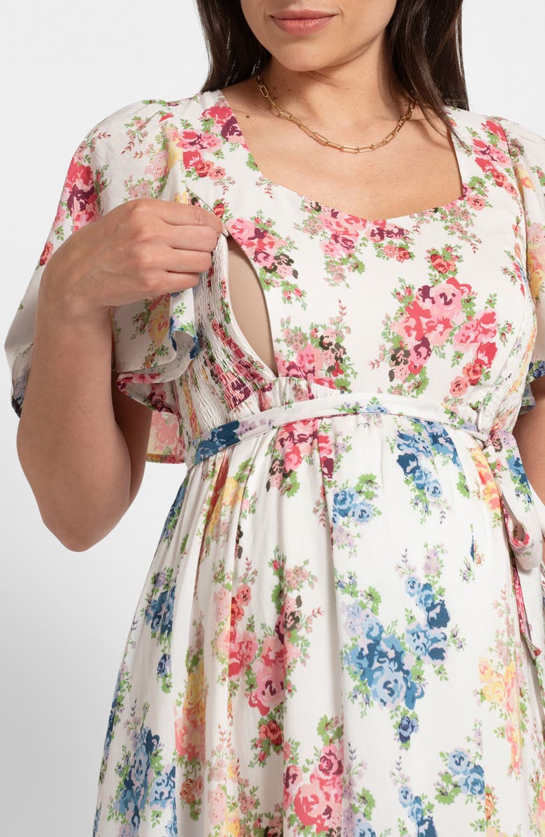 Seraphine Floral Flutter Sleeve Maternity/Nursing Midi Dress, Alternate, color, 