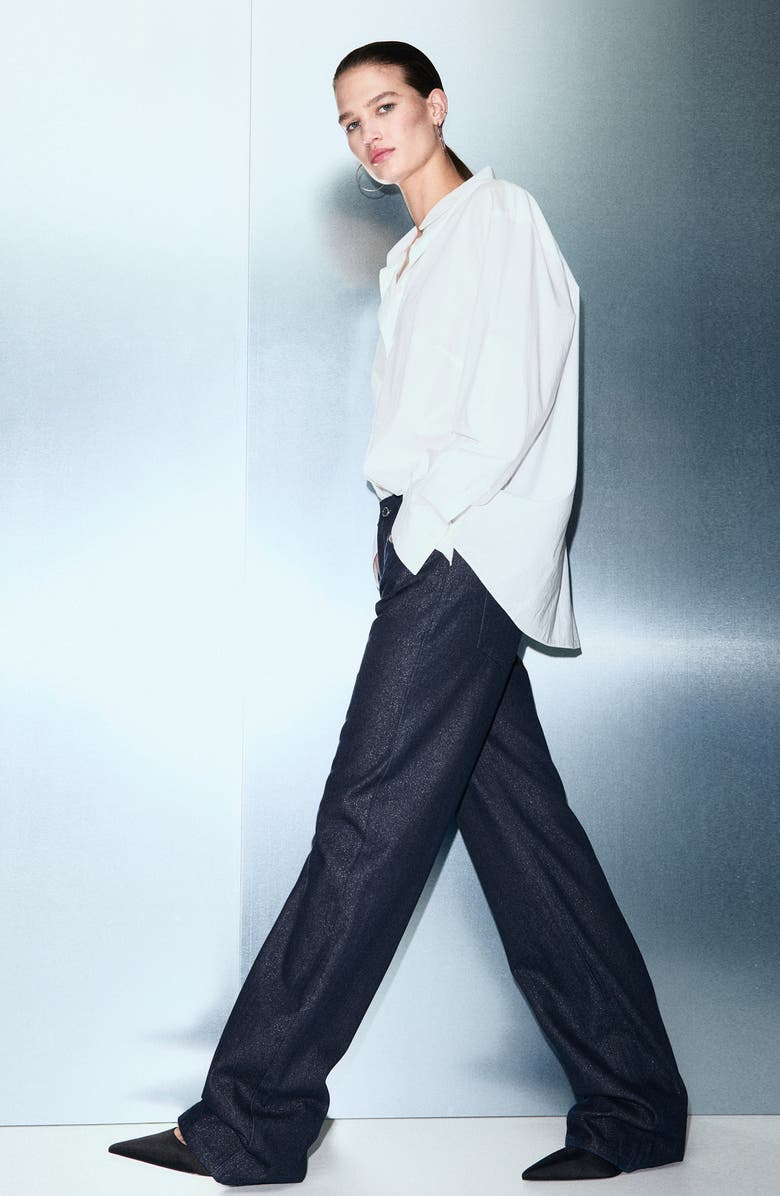 MANGO Metallic Straight Leg Jeans, Alternate, color, Dark Blue