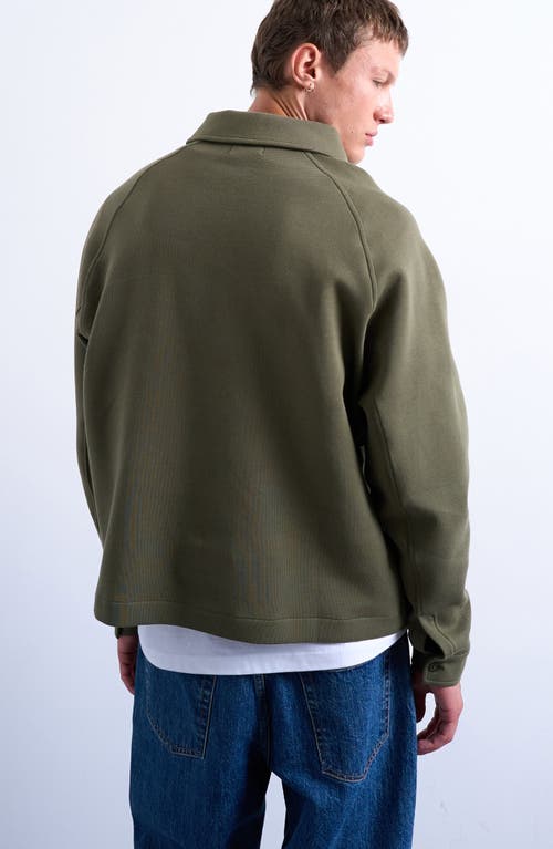 Topman Raglan Sleeve Boxy Cotton Blend Polo Sweatshirt In Green