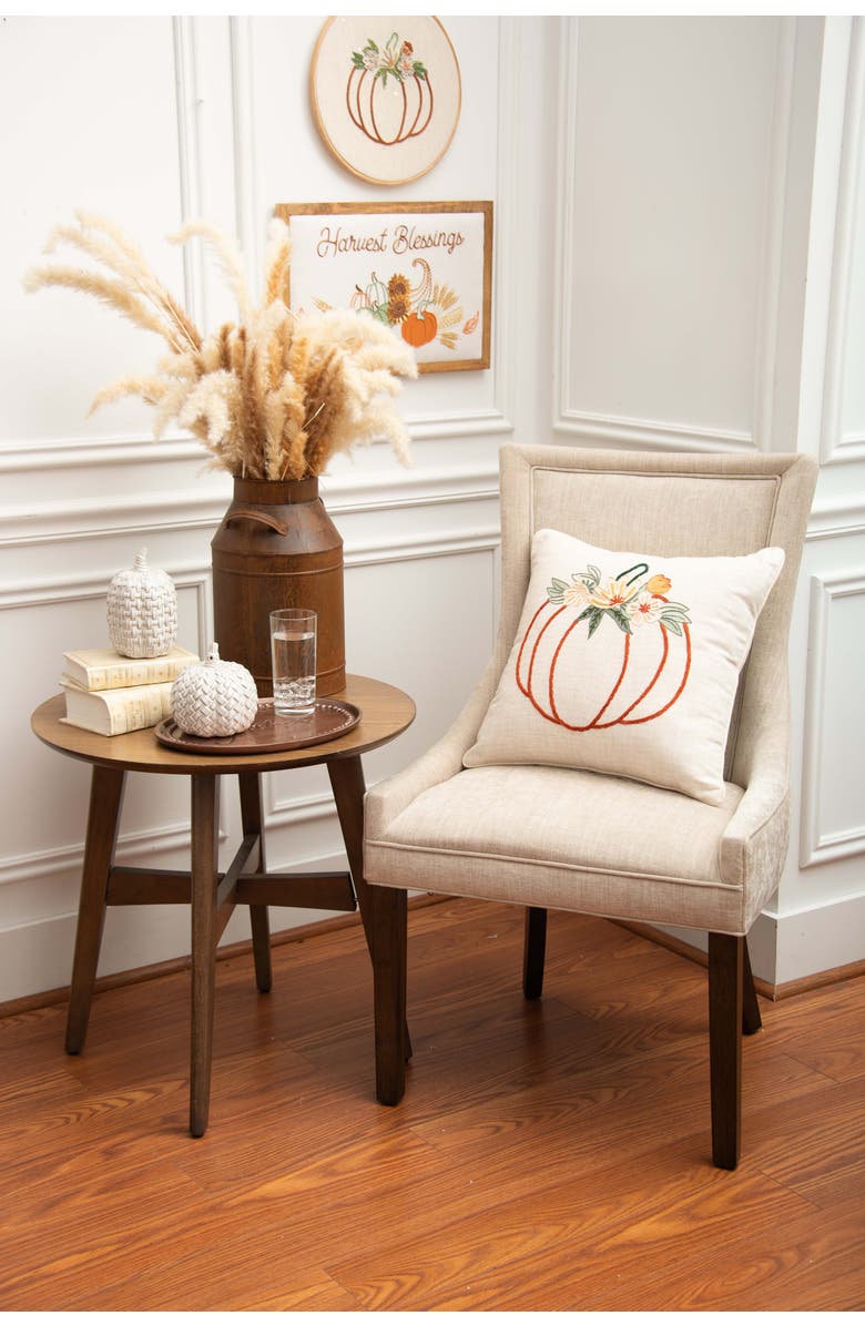 C&F Home Autumn Fields Pumpkin Outline Cotton Blend Thanksgiving Accent Throw Pillow 18" x 18", Alternate, color, Off-White