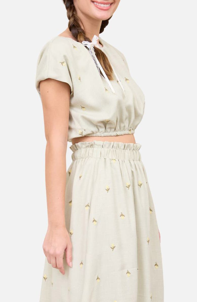 Blu Pepper Floral Embroidered Crop Top, Alternate, color, Light Olive