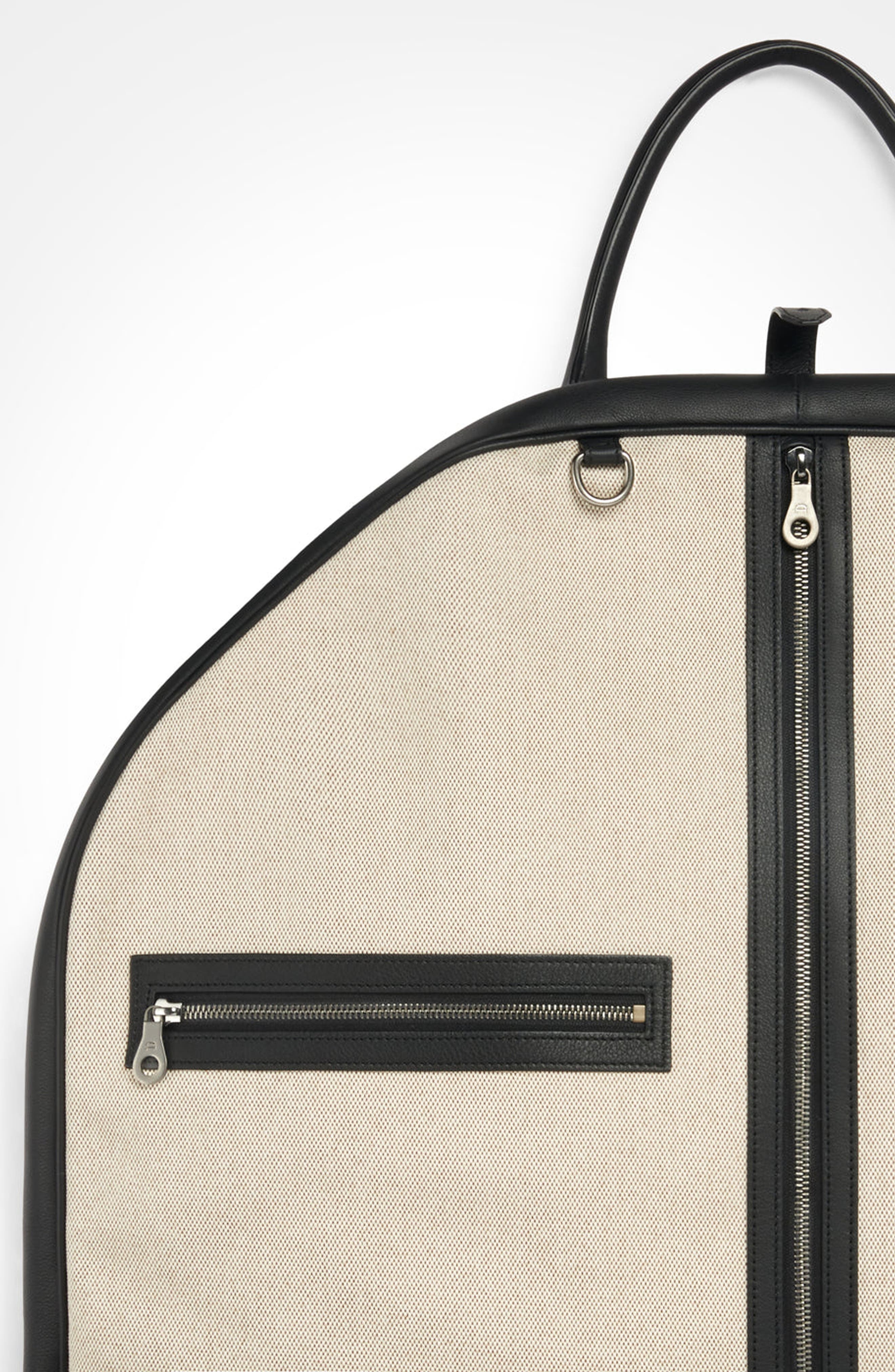 Aviteur Canvas Garment Bag with Leather Trim, Alternate, color, Black