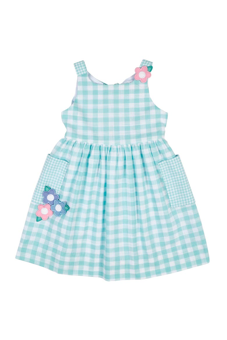 Gingham Linen-Look Dress With Flowers, Main, color, Jade/White