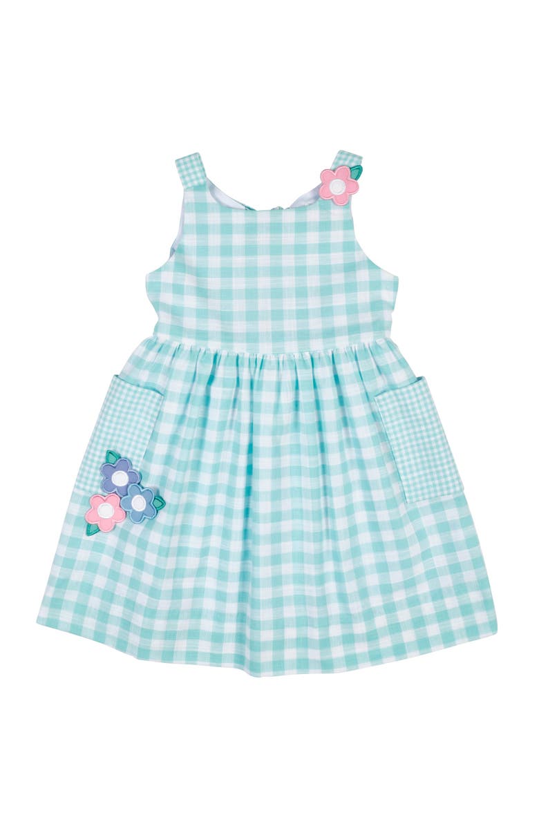 Florence Eiseman Gingham Linen-Look Dress With Flowers, Main, color, Jade/White