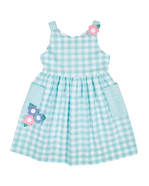 Gingham Linen-Look Dress With Flowers (Toddler, Little Kid, Big Kid)