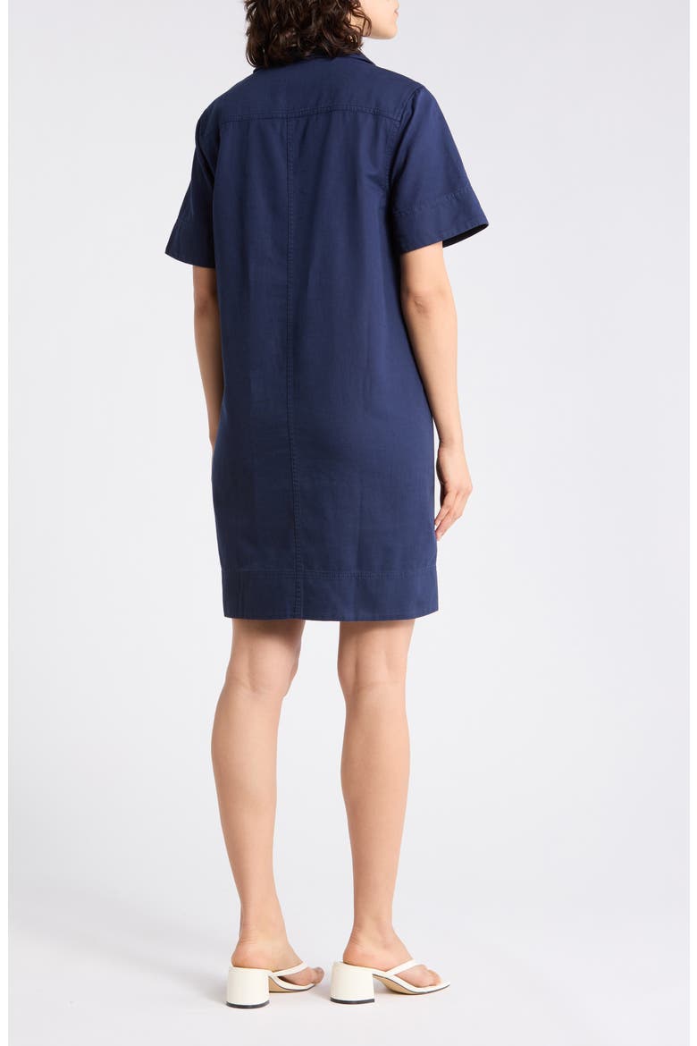 Utility Twill Short Sleeve Cotton & Linen Shift Dress, Alternate, color, COASTLINE