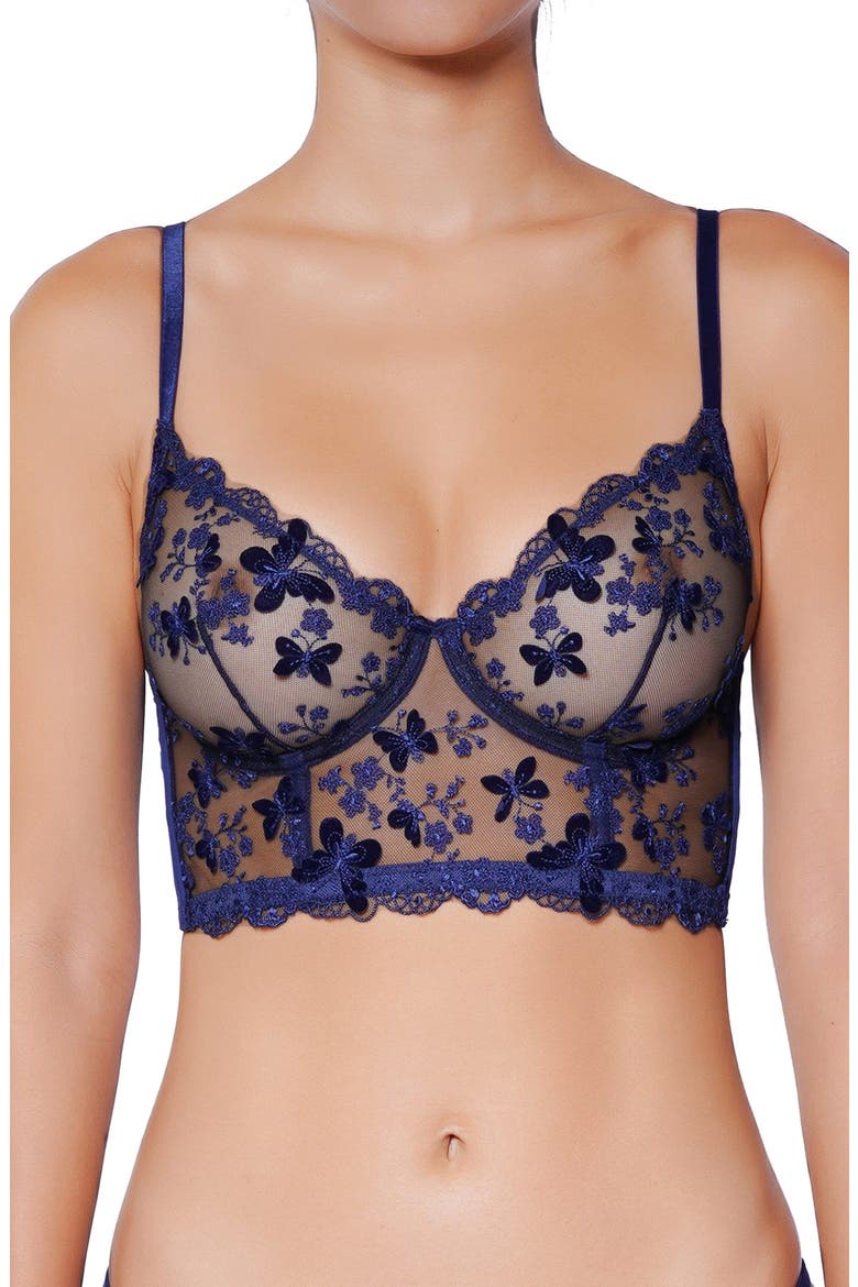 Papillion Embroidered Underwire Bustier, Main, color, NAVY
