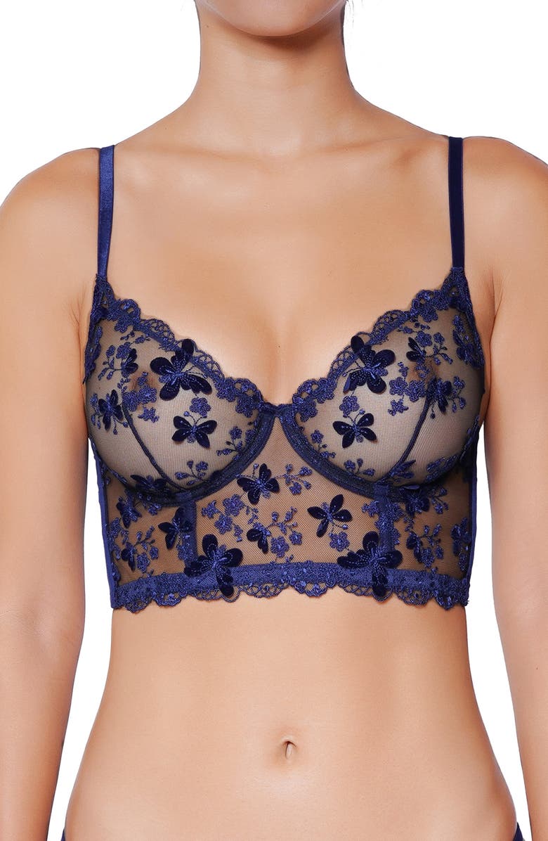 Huit Papillion Embroidered Underwire Bustier, Main, color, Navy