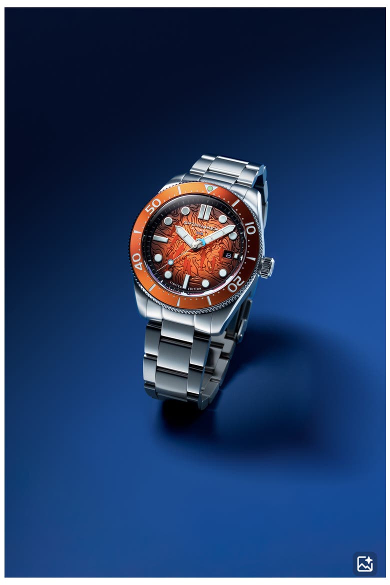 x Dolphin Project Croft Midsize Automatic Sunrise Splash Watch Set, 40mm, Alternate, color, ORANGE
