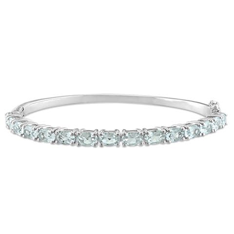 Aquamarine Oval Bangle Sterling Silver