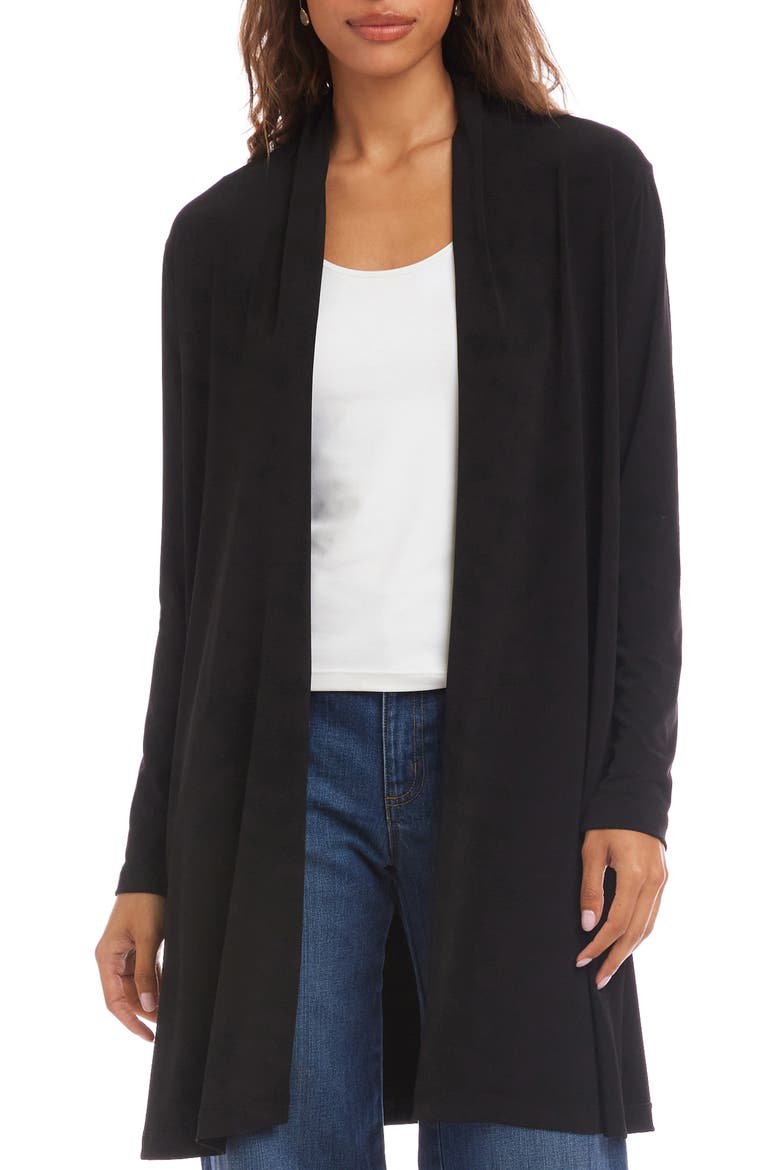 Travel Jersey Open Front Side Zip Cardigan, Main, color, BLACK