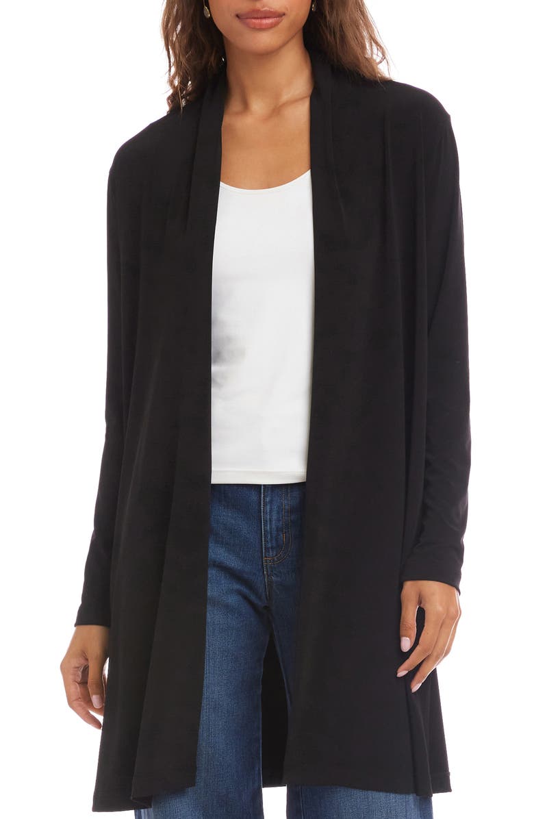 Karen Kane Open Front Side Zip Cardigan, Main, color, Black