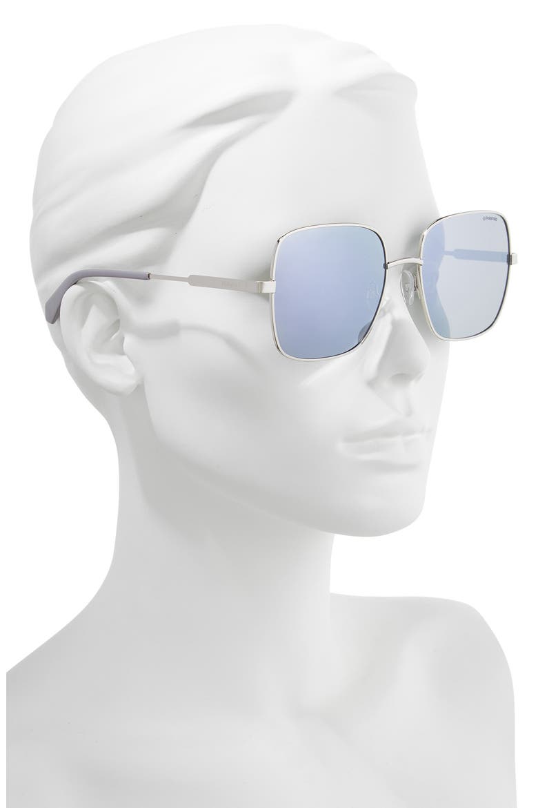 57mm Polarized Square Sunglasses, Alternate, color, LILAC/ SILVER