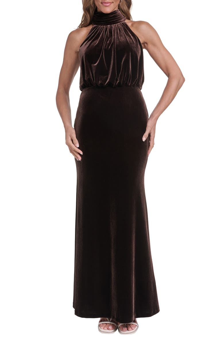 Sleeveless Velvet Gown, Main, color, CHOCOLATE