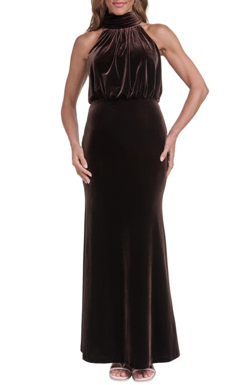 Eliza J Sleeveless Velvet Gown In Brown