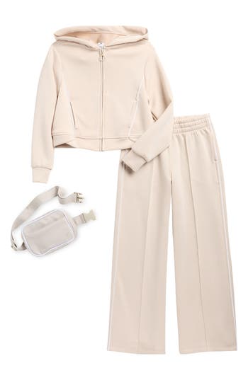 90 Degree By Reflex Kids' Sofelite Full Zip Hoodie, Pants & Belt Bag Set In Neutral