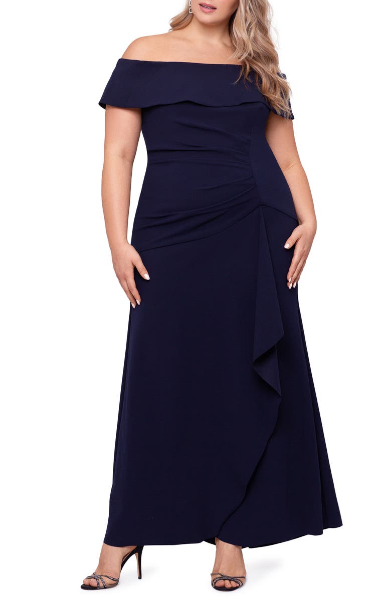 Xscape Evenings Xscape Off the Shoulder Scuba Gown, Main, color, 