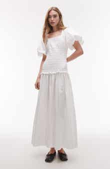 Topshop Shirred Puff Sleeve Maxi Dress