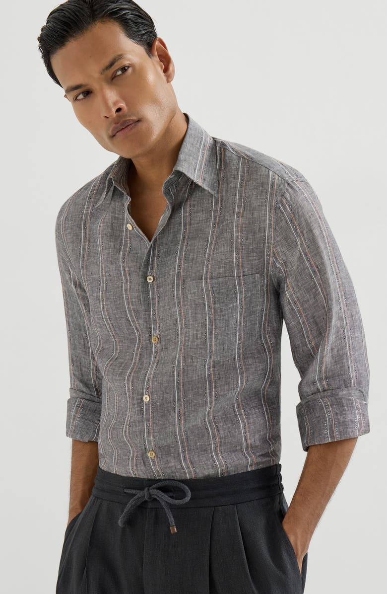 Brunello Cucinelli Shirt with chest pocket, Alternate, color, Grey