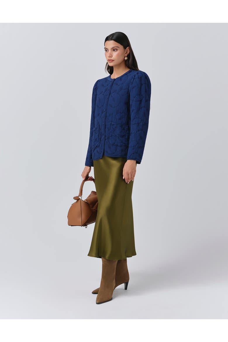 Zara Crepe Button Through Jacket, Alternate, color, Navy