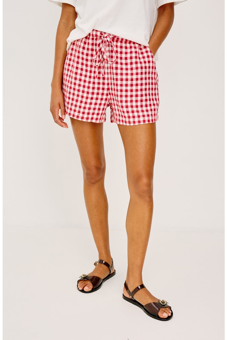 Jenner Gingham Pull-On Linen Shorts, Alternate, color, PICNIC CHECK