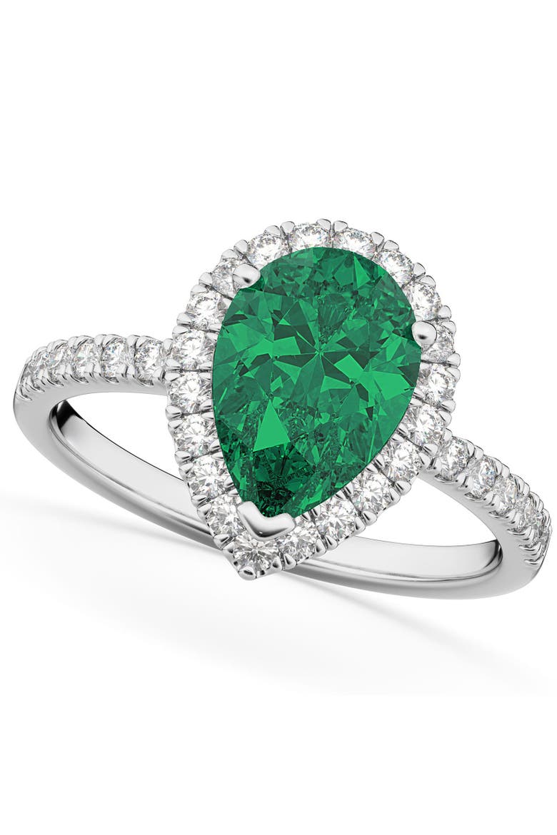 Pear Cut Halo Lab Emerald & Lab Diamond Engagement Ring 14K, Main, color, 3.11ct/White Gold