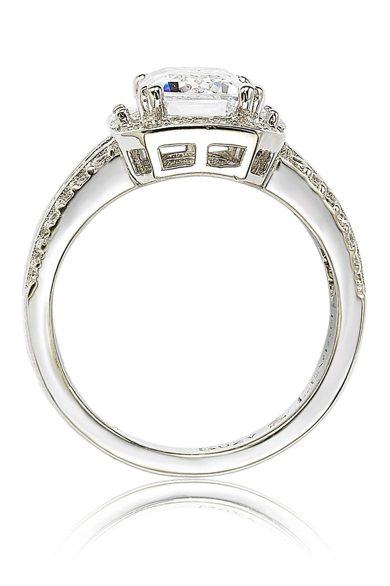 Sterling Silver Emerald-Cut & Round-Cut Cubic Zirconia Engagement Ring, Alternate, color, WHITE
