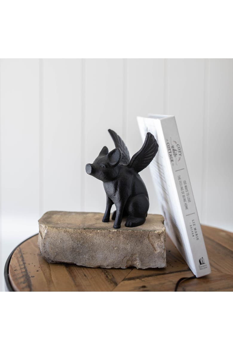 Flying Pig Black Cast Iron Figurine, Main, color, Black