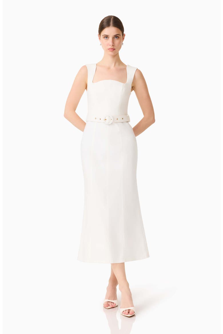 Nydia Belted Cotton Blend Sheath Dress, Alternate, color, WHITE