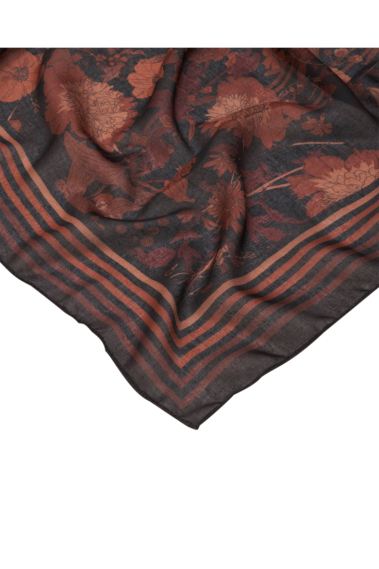 Deco Blooms Brown Stripe Border Midweight Scarf, Alternate, color, Black