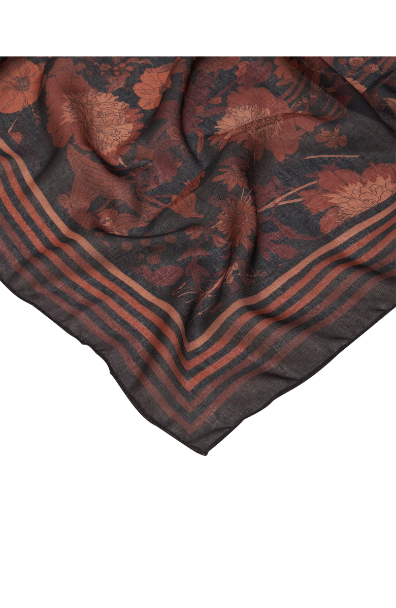 Fable England Deco Blooms Brown Stripe Border Midweight Scarf, Alternate, color, Black