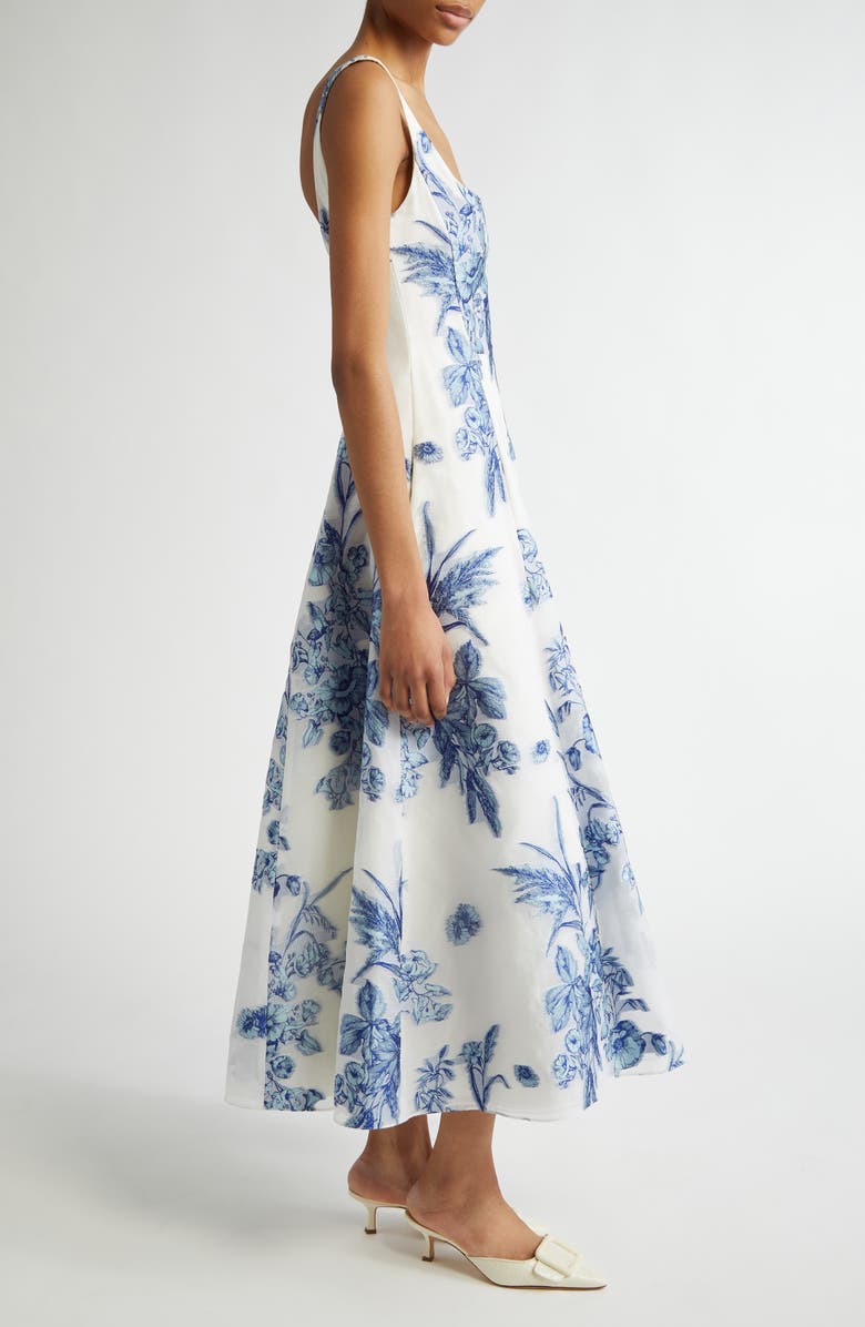 Lela Rose Seam Detail Scoop Neck Tapestry Jacquard Midi Dress, Alternate, color, Powder Blue