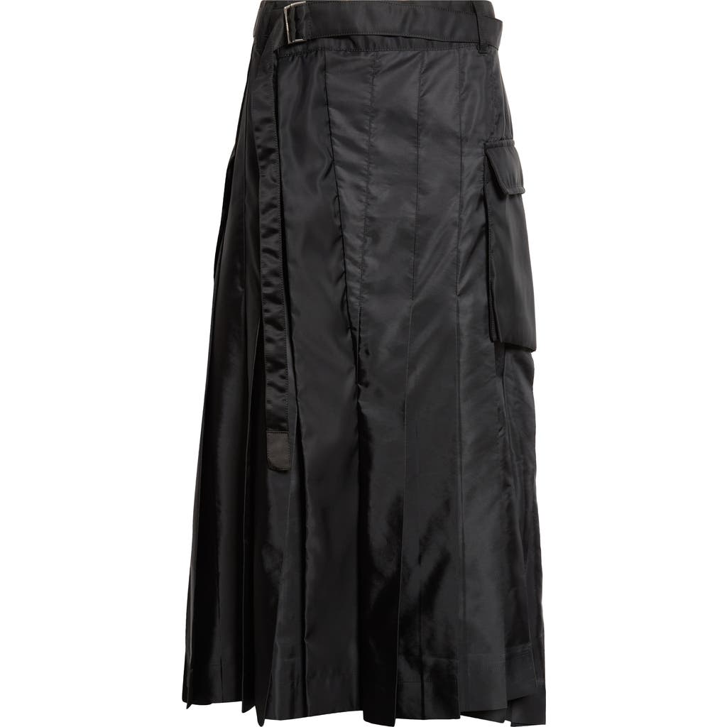 Sacai Belted Pleated Midi Skirt In Black