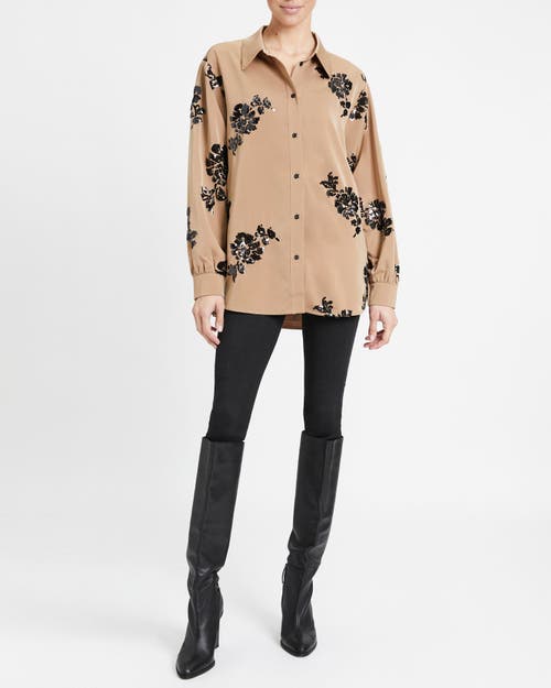 Santorelli Women's Sequin Floral Buttoned Shirt In Latte/black