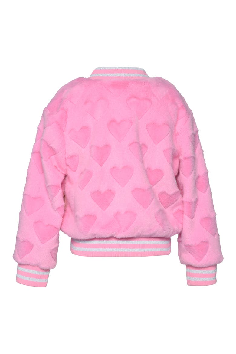 Kids' Faux Fur Heart Bomber Jacket, Alternate, color, PINK