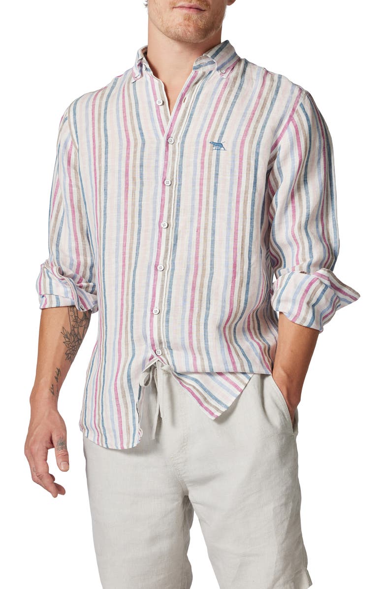 Rodd & Gunn Gimmerburn Stripe Linen Button-Up Shirt, Main, color, 