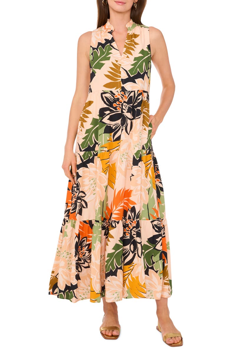 Vince Camuto Floral Sleeveless Tiered Maxi Dress, Main, color,