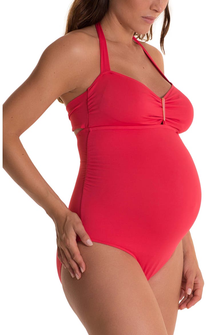 Solid One-Piece Maternity Swimsuit, Alternate, color, CORAL