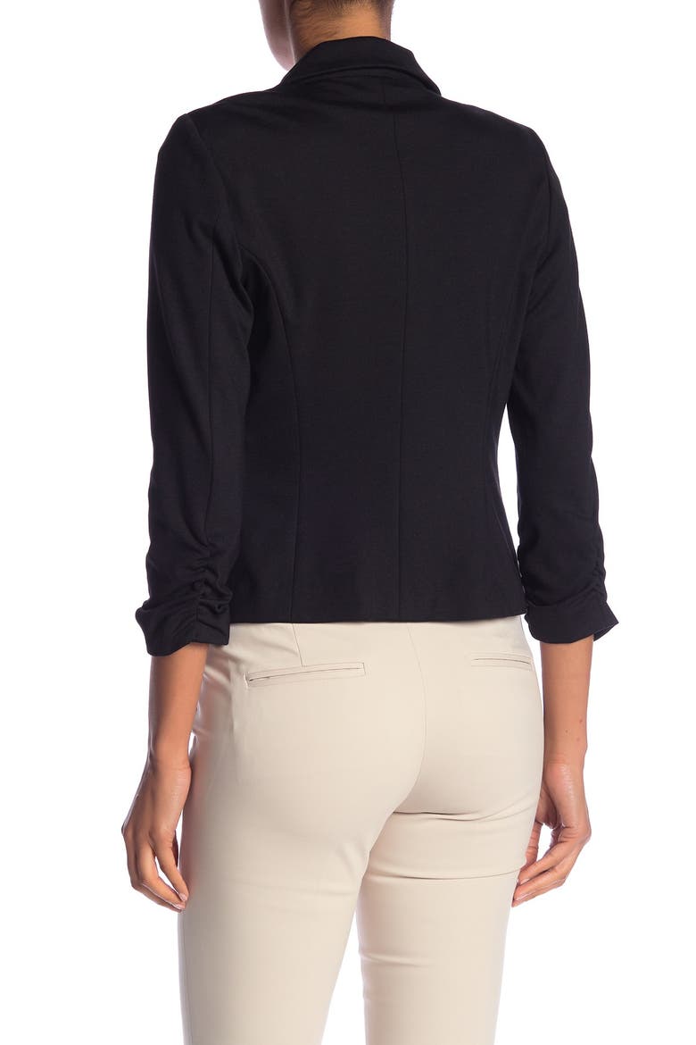 Ponte 3/4 Length Sleeve Rouched Jacket, Alternate, color, BLACK