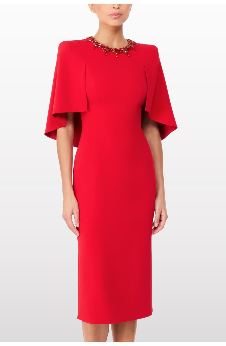 Jenny Packham Ursa Embellished-Neck Midi Dress, Alternate, color, Chilli Red