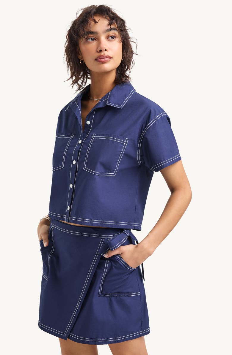 Vitamin A<sup>®</sup> Ashley Crop Organic Cotton Cover-Up Camp Shirt, Alternate, color, Midnight