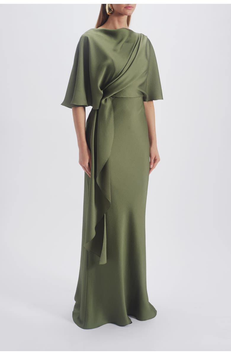 Amsale Cascading Drape Dress, Alternate, color, Moss