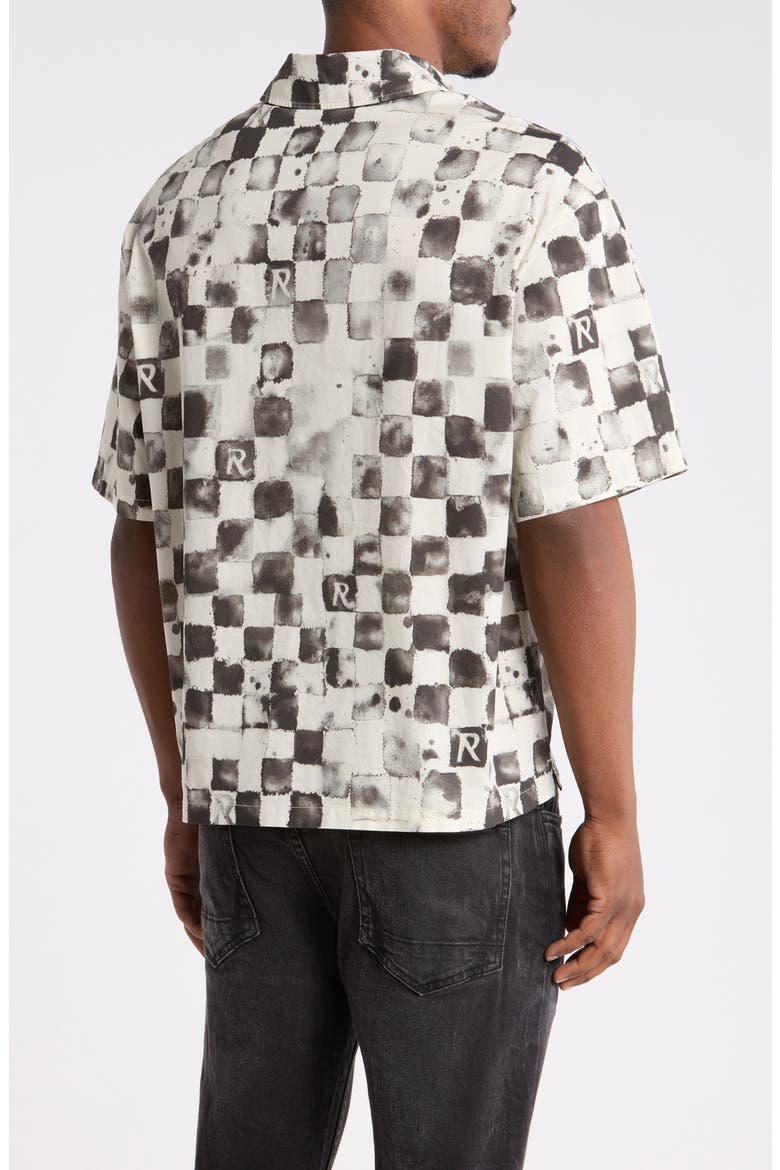 Poolside Check Short Sleeve Cotton & Linen Button-Up Shirt, Alternate, color, FLAT WHITE