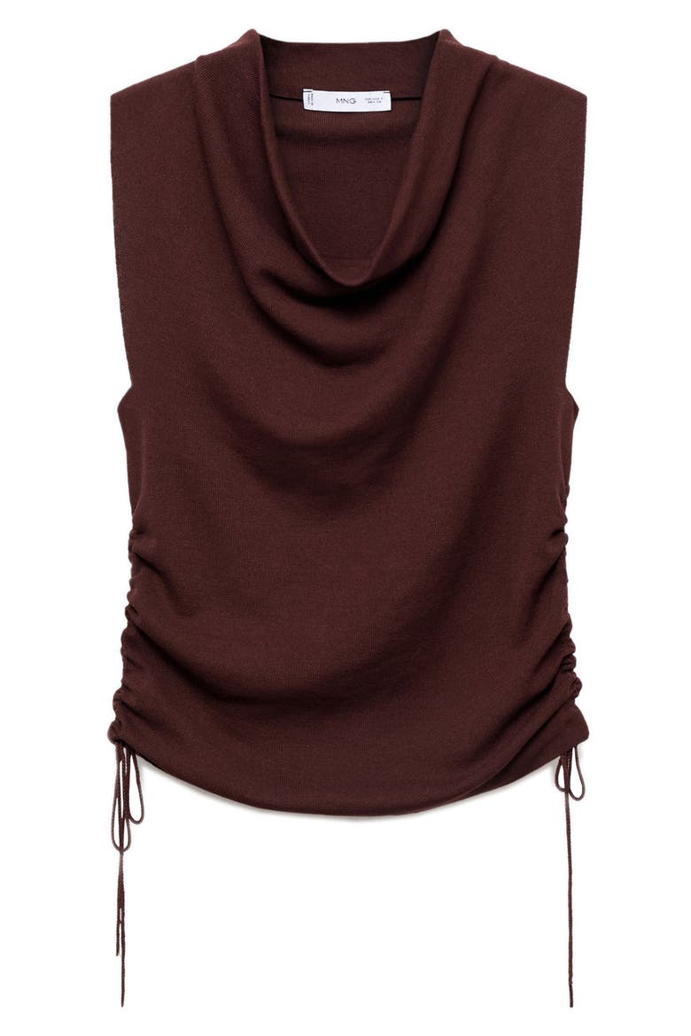 Ruched Cowl Neck Sleeveless Knit Top, Alternate, color, BROWN