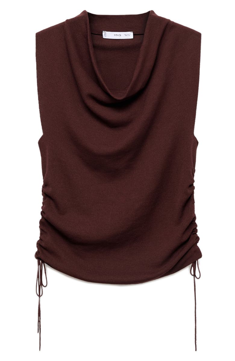 MANGO Ruched Cowl Neck Sleeveless Knit Top, Alternate, color, Brown